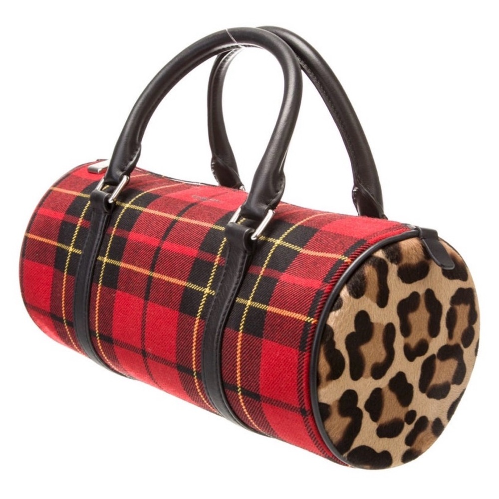Michael Kors Collection Wool Plaid & Leopard Calfhair Barrel Bag